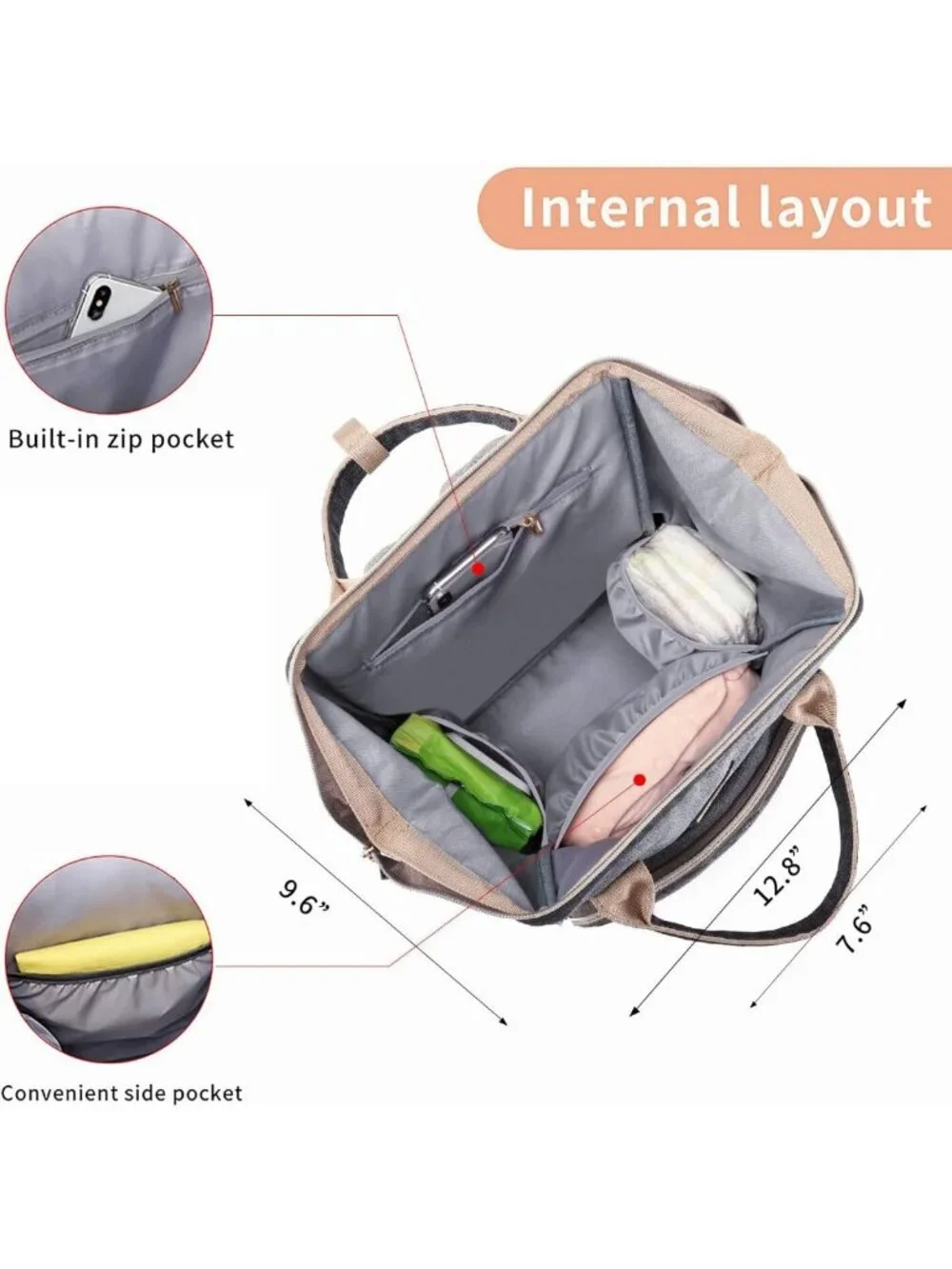 Stylish Diaper Bag Backpack for Moms, Baby Bag with Changing Pad & Insulated